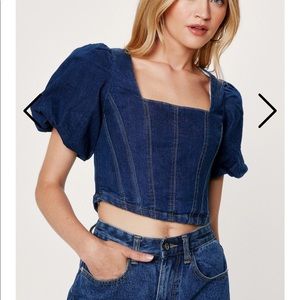 Denim Puff Sleeve Corset Top